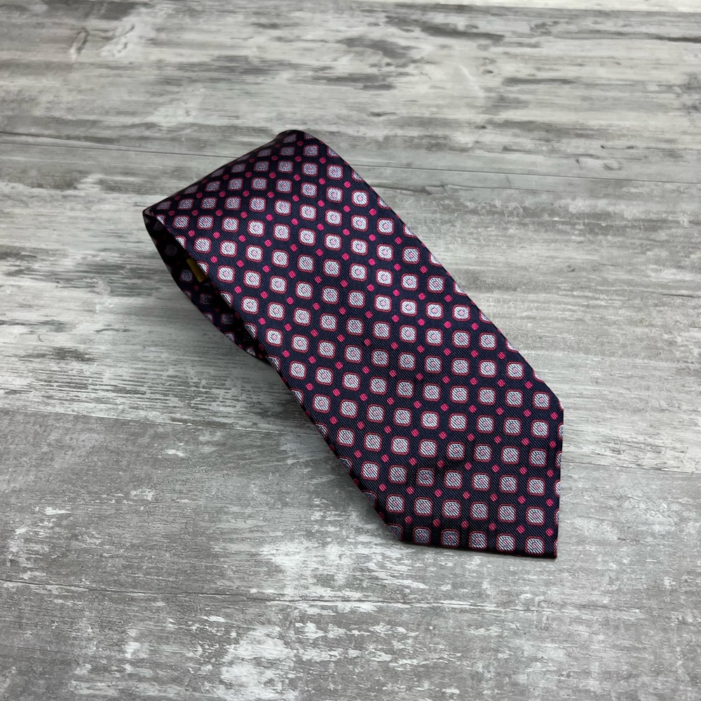 Simon Carter Navy w/ Hot Pink Check Silk Tie